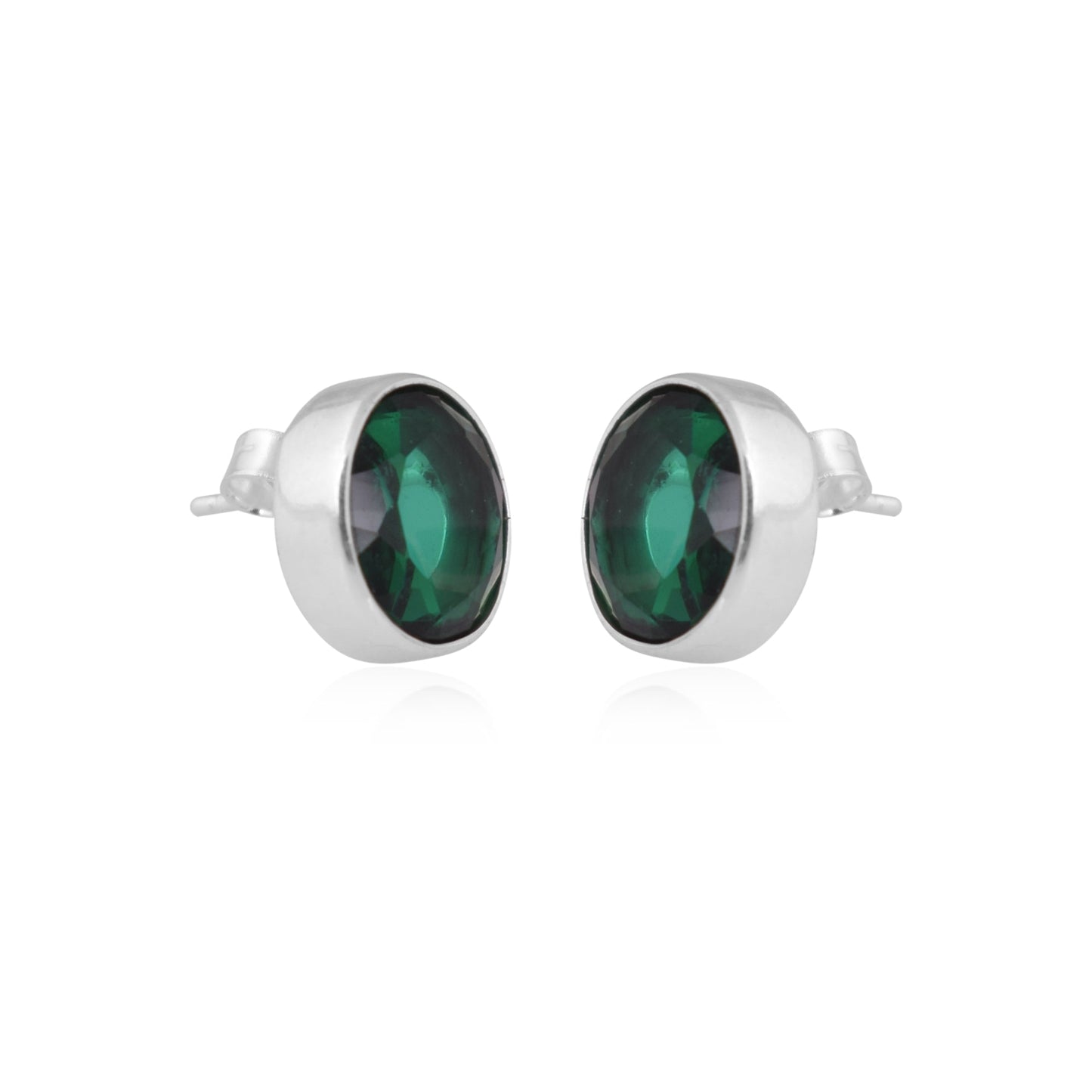 925 Sterling Silver Emerald Stone Round Shape Earring Studs For Girls And Women
