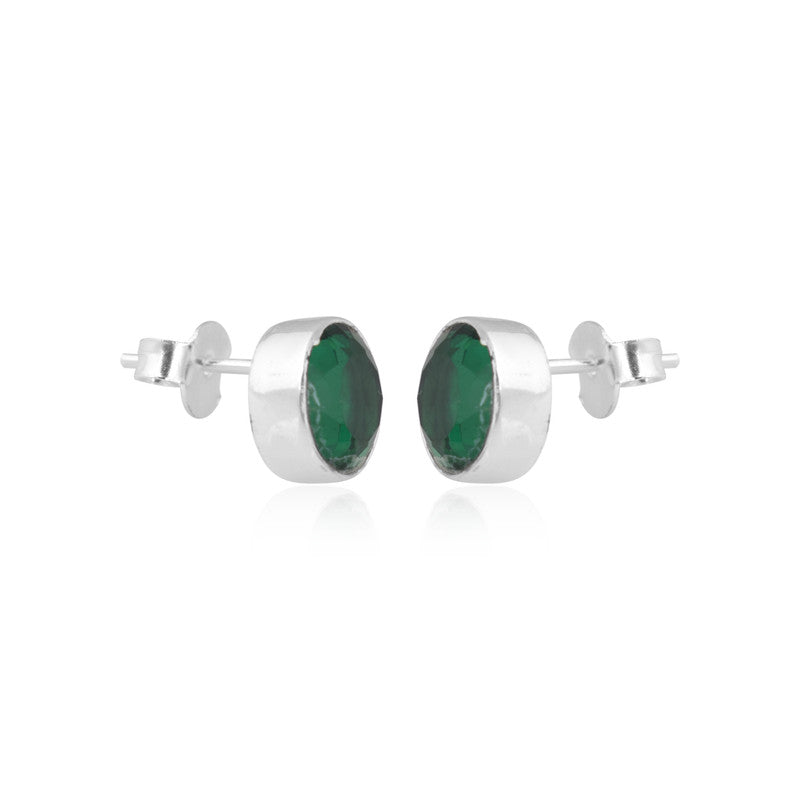 925 Sterling Silver Emerald Stone Round Shape Earring Studs For Girls And Women