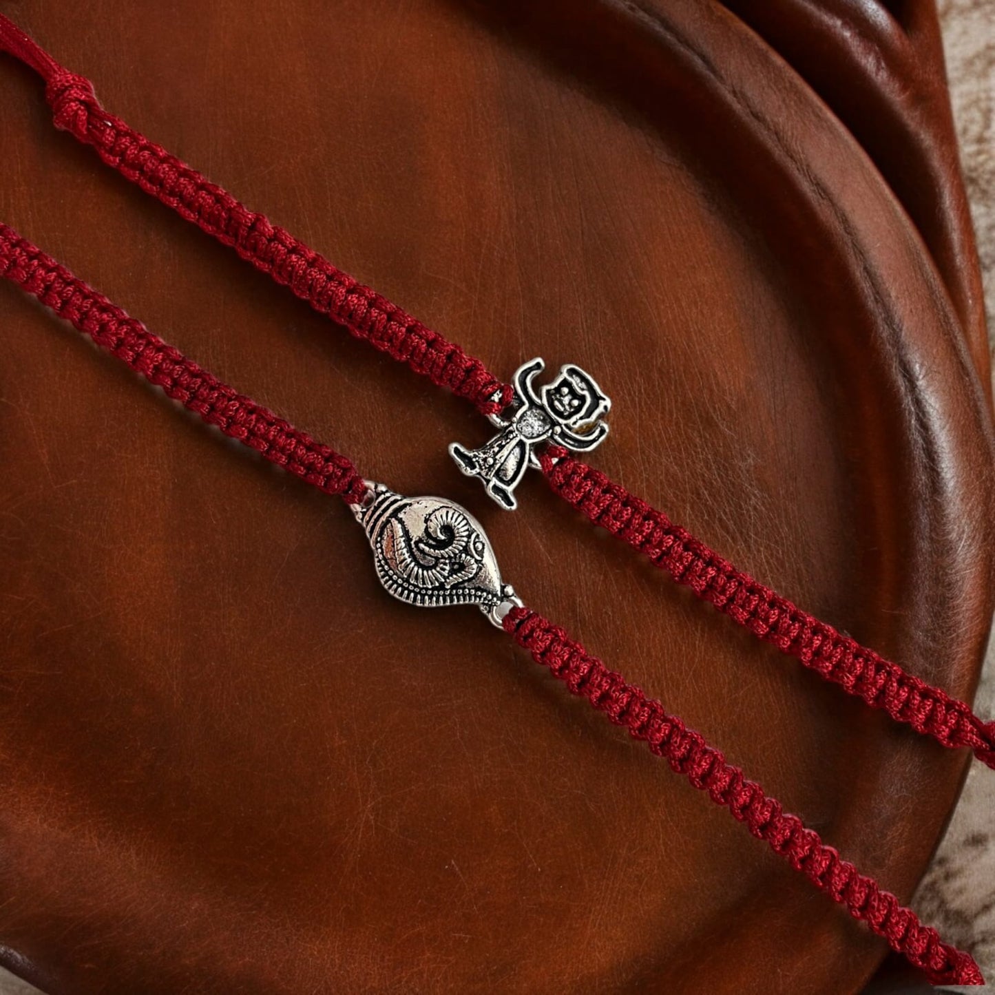 925 Sterling Silver Oxidised Chota Bheem And Om On Shank Rakhi For Brother Set Of 2