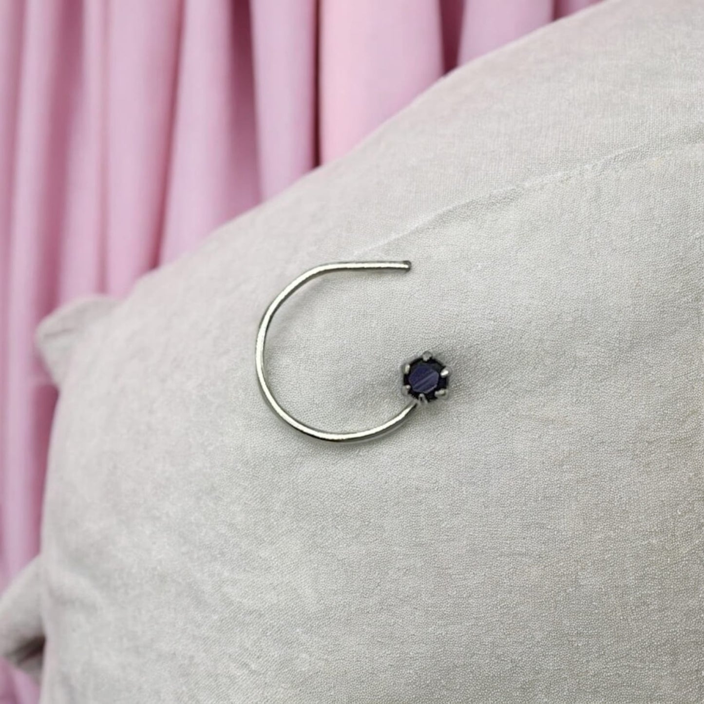 CZ Rhodium Plated Black Stone Nose Pin With Wire