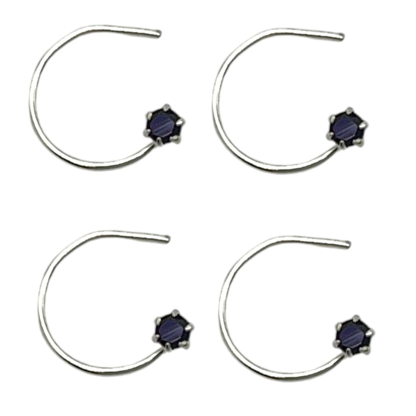 CZ Rhodium Plated Black Stone Nose Pin With Wire