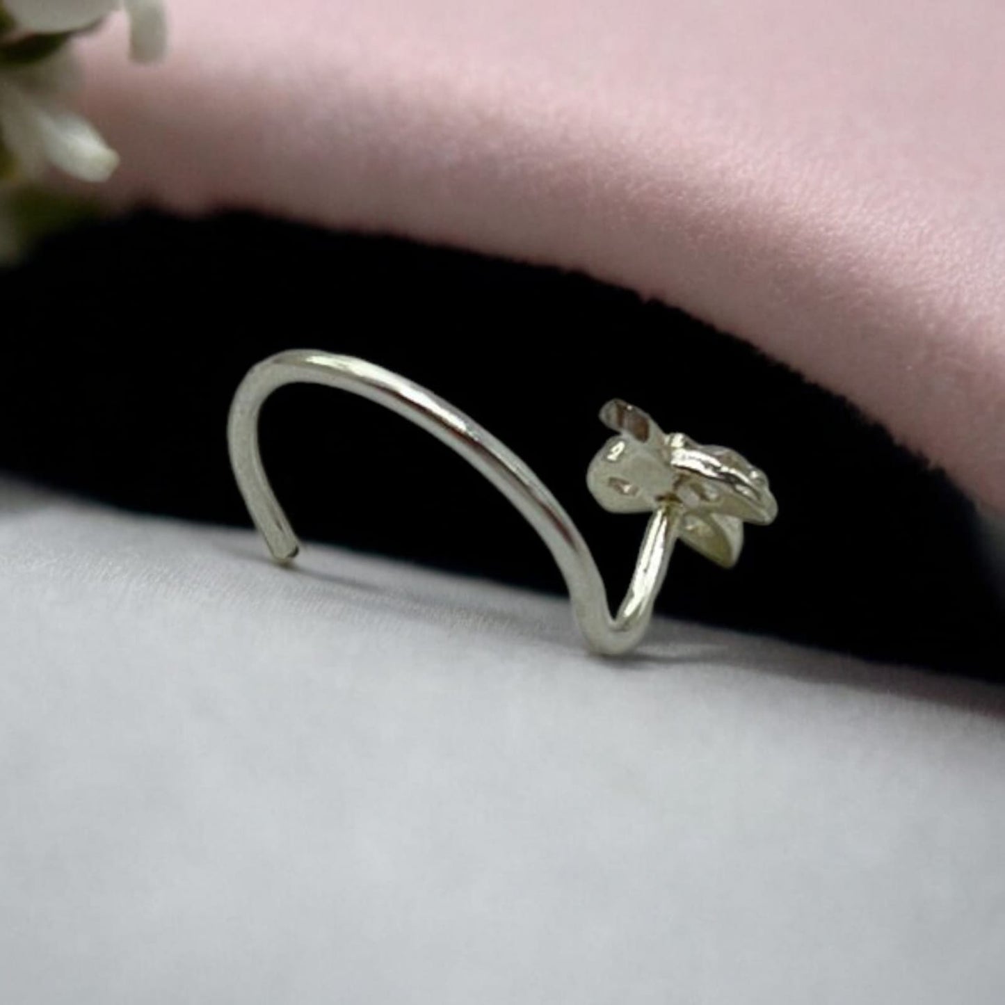 CZ Rhodium Plated Leaf Petals Nose Pin