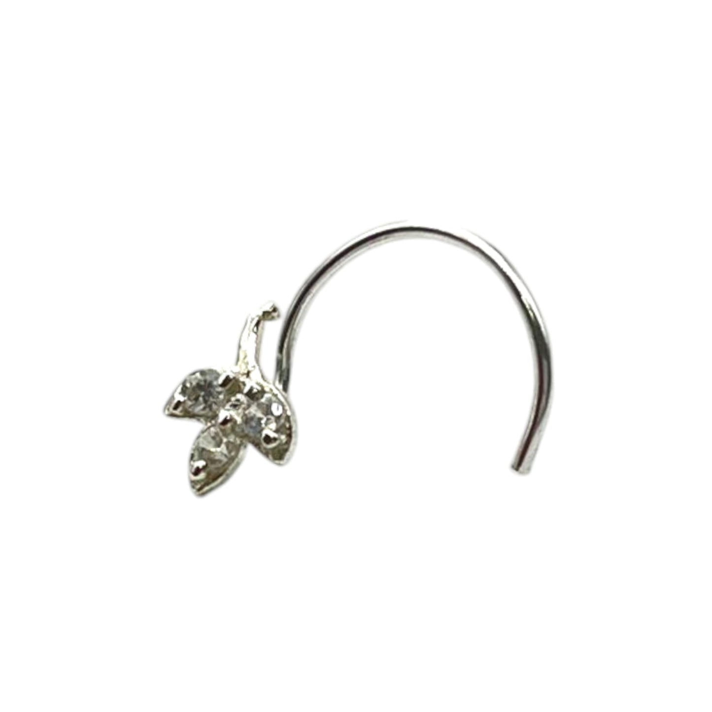 CZ Rhodium Plated Leaf Petals Nose Pin