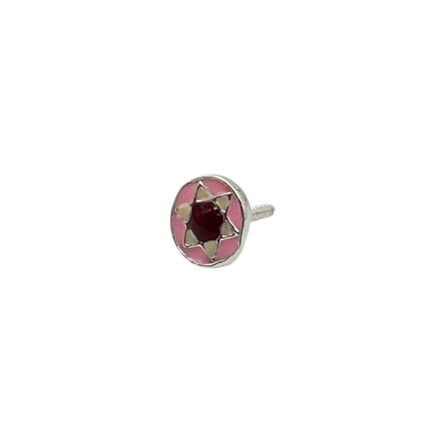 Pink and Red Star In Circle Nose Pin