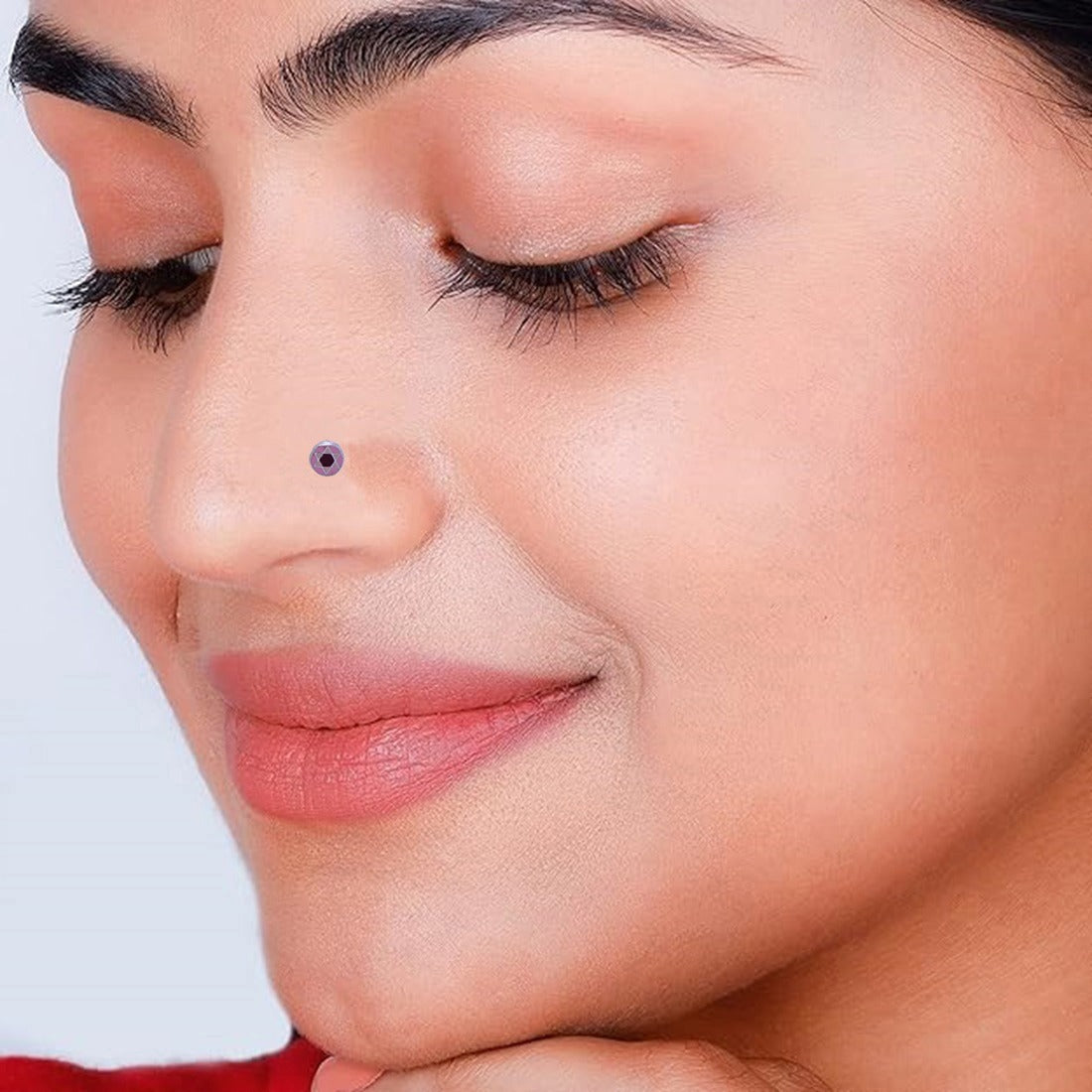 Pink and Red Star In Circle Nose Pin