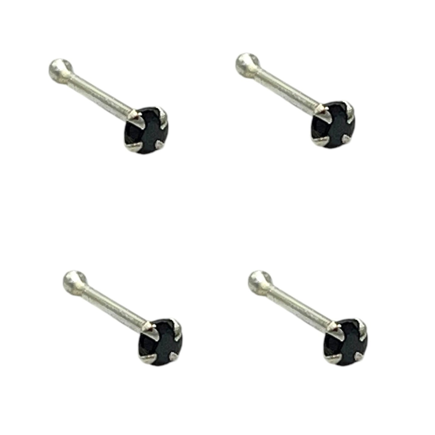 CZ Rhodium Plated With Black Stone Nose Pin Set of 4