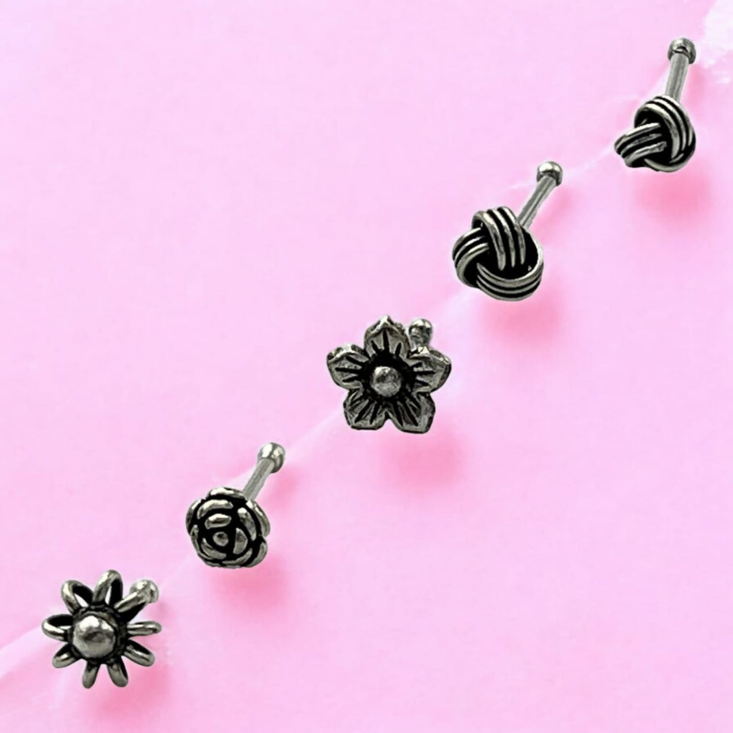 Silver Nose Pin Set of 5