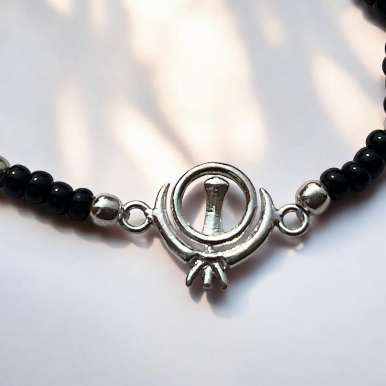 Silver Beads And Black Crystal Khanda Nazariya