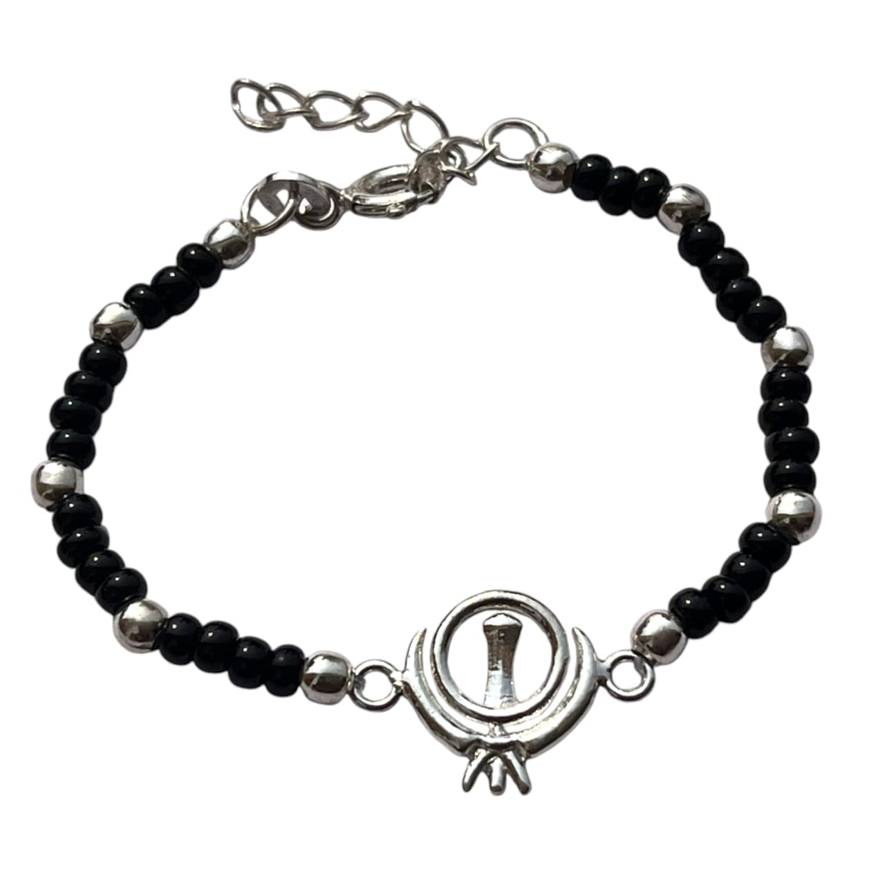 Silver Beads And Black Crystal Khanda Nazariya