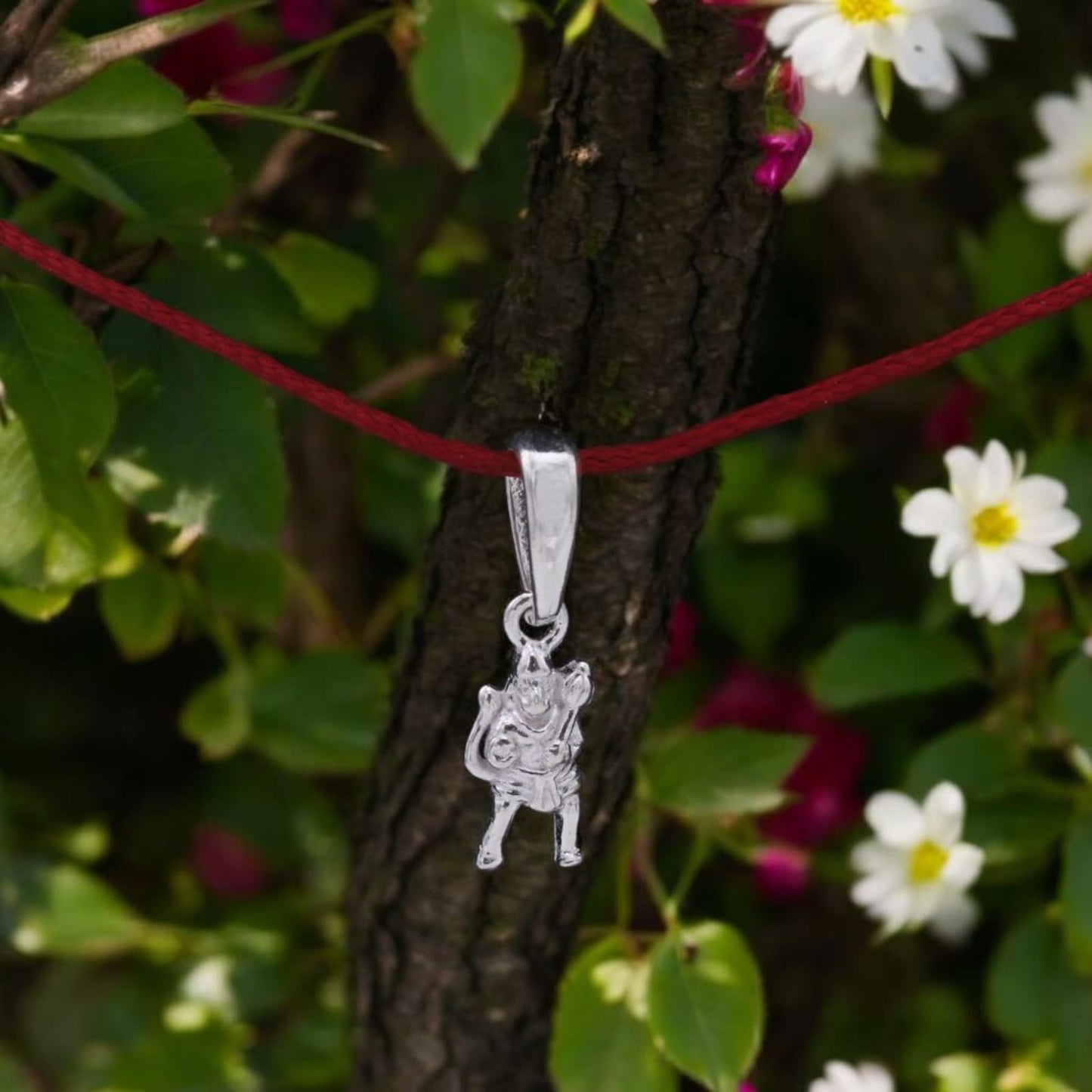 Silver Hanuman Ji Pendant With Red Thread