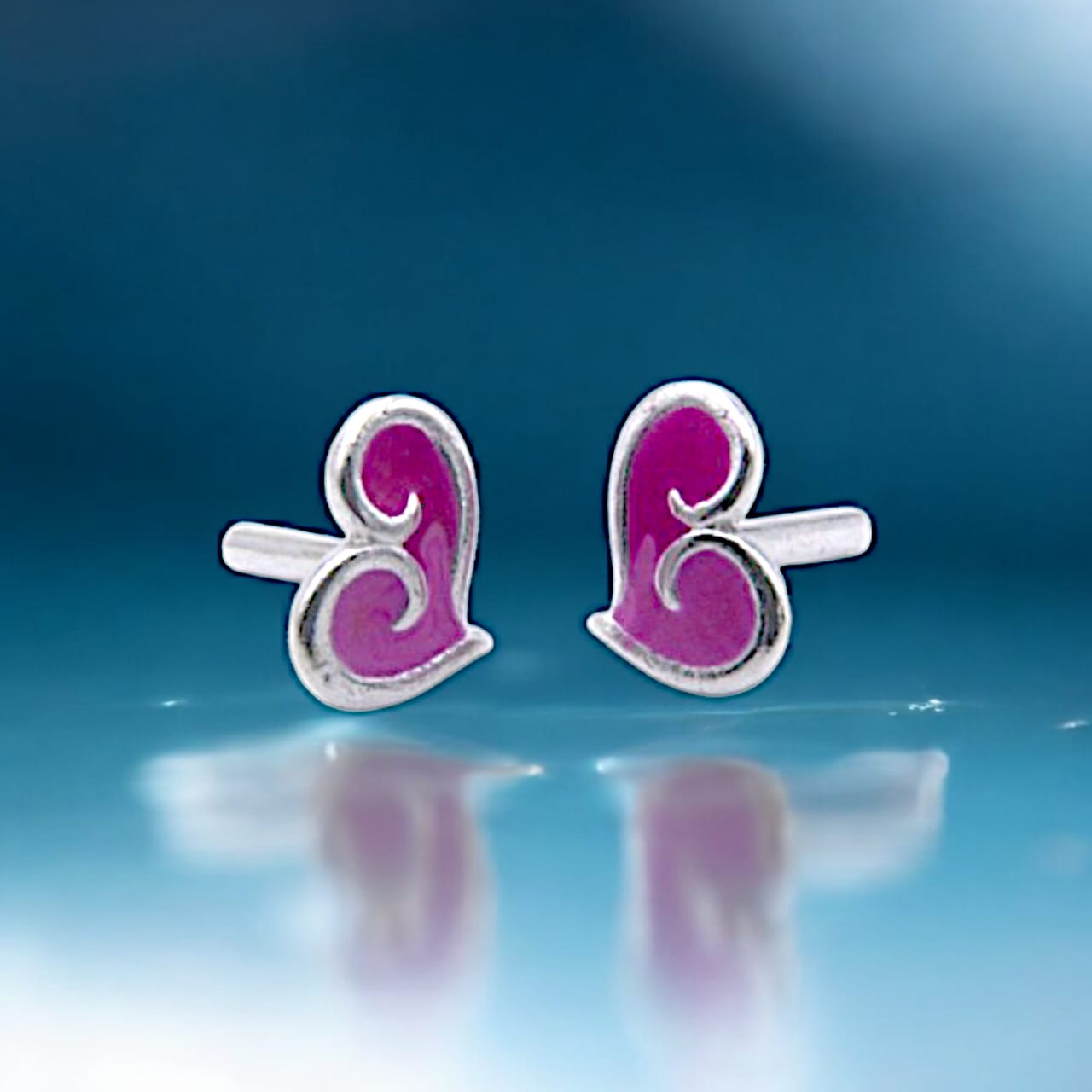 Double Tone Pink Tilted Heart Shape Earring For Kids Girls