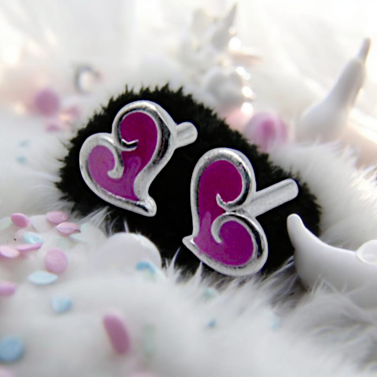 Double Tone Pink Tilted Heart Shape Earring For Kids Girls