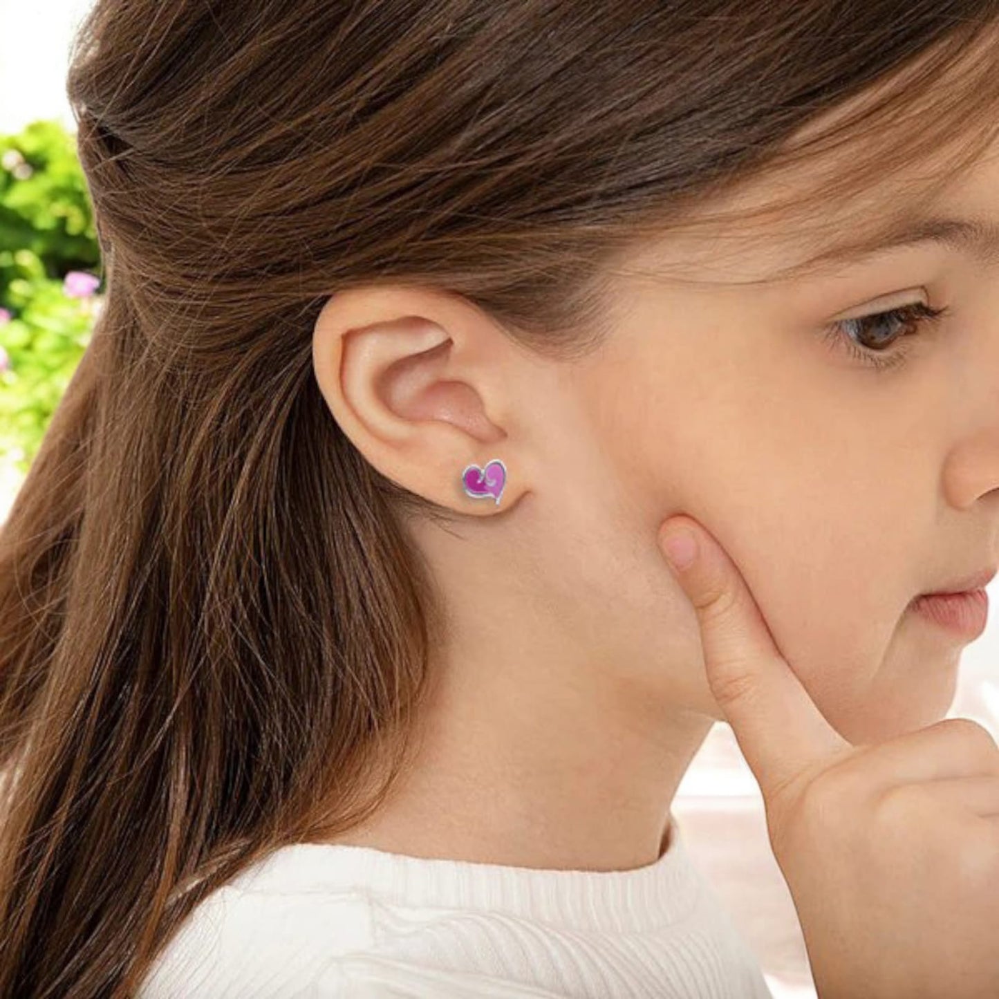 Double Tone Pink Tilted Heart Shape Earring For Kids Girls