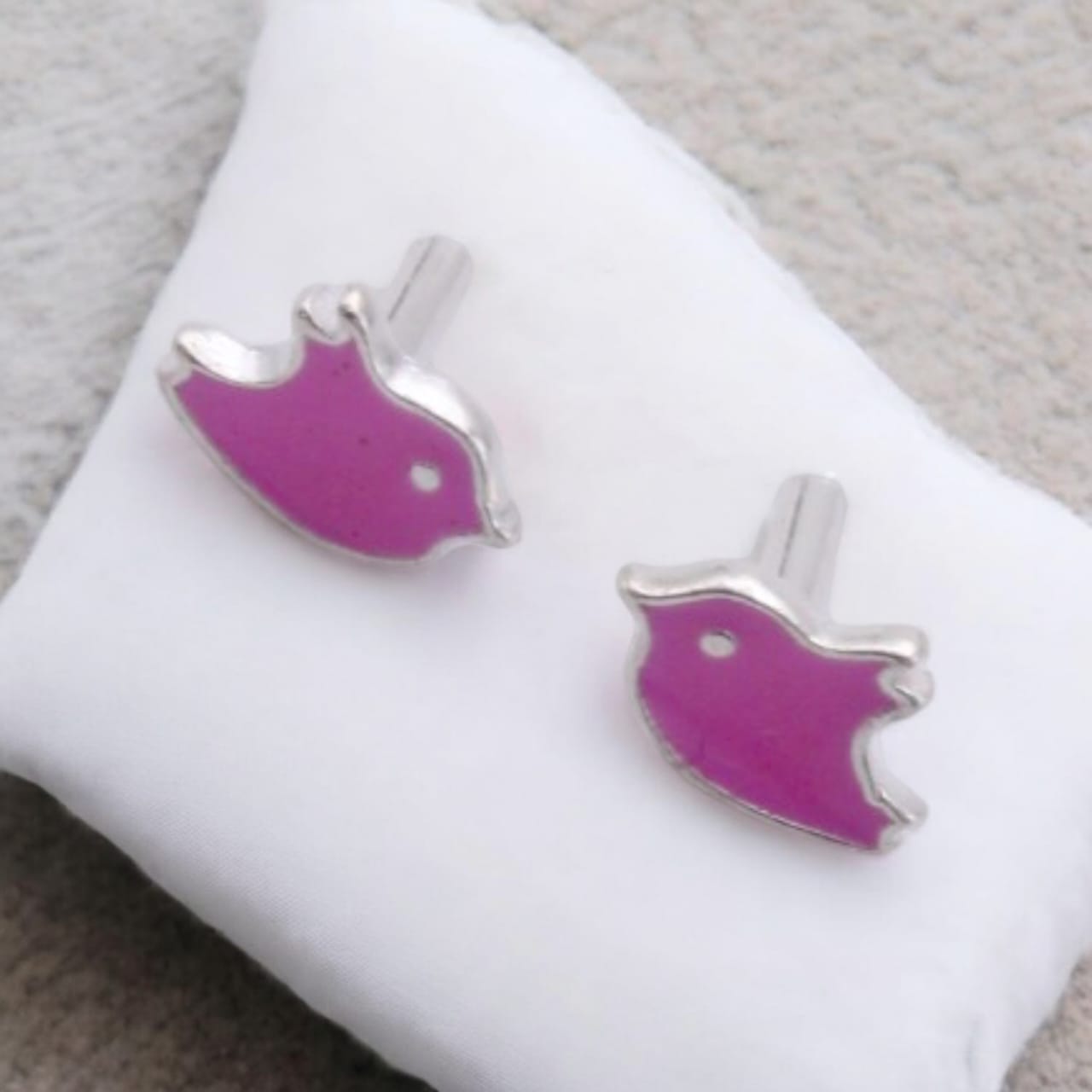 Pink Enamel Bird Shape Earring For Kids Girls