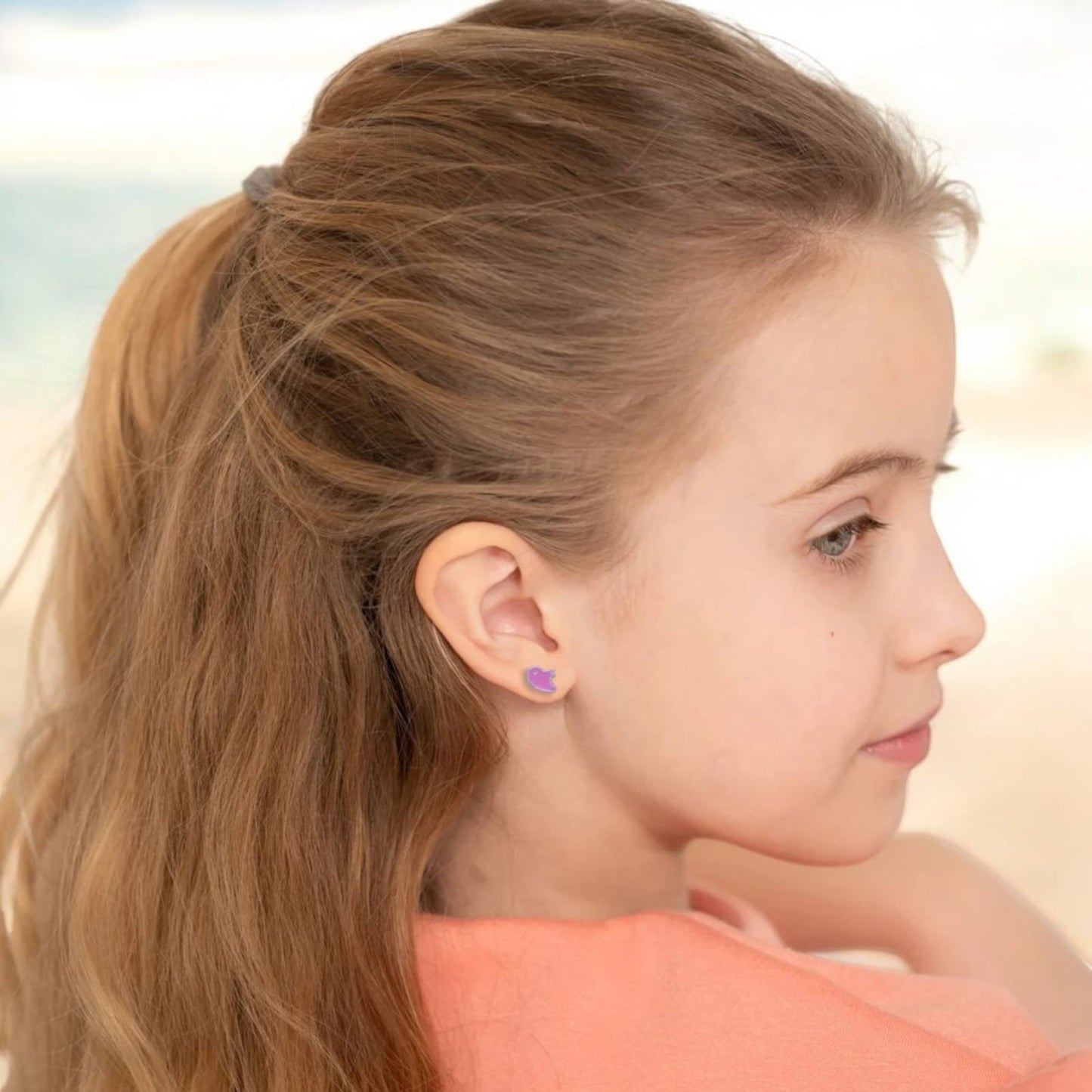 Pink Enamel Bird Shape Earring For Kids Girls