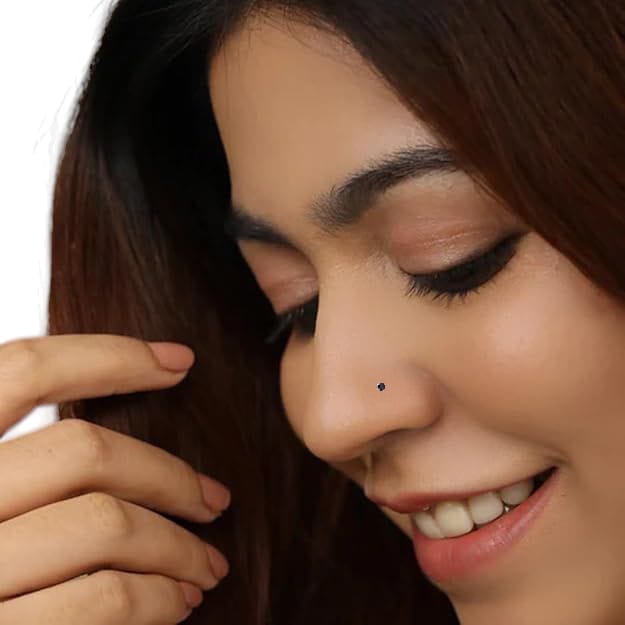 CZ Rhodium Plated Black Stone Nose Pin Wire