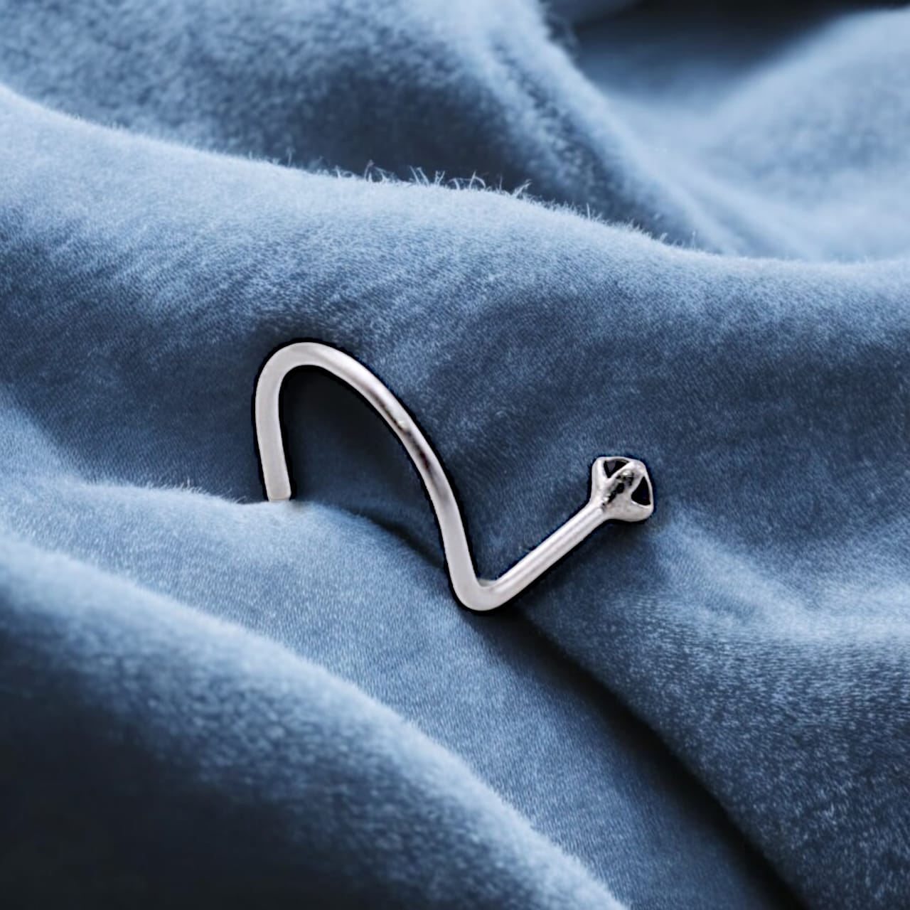 CZ Rhodium Plated Black Stone Nose Pin Wire