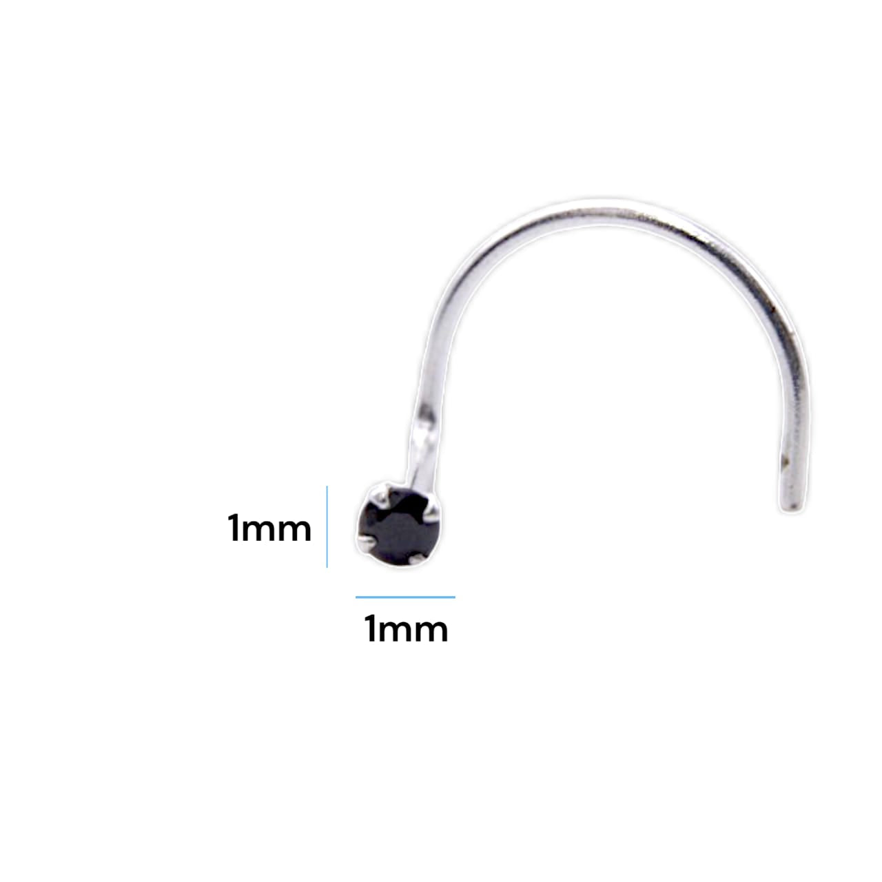 CZ Rhodium Plated Black Stone Nose Pin Wire