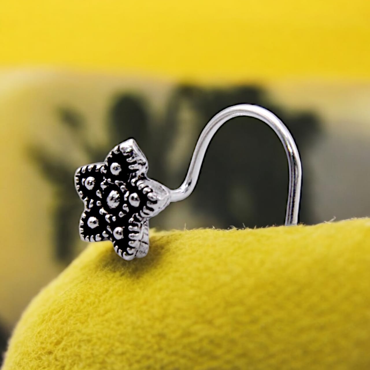 Flower Shape Oxidised Nose Pin Wire