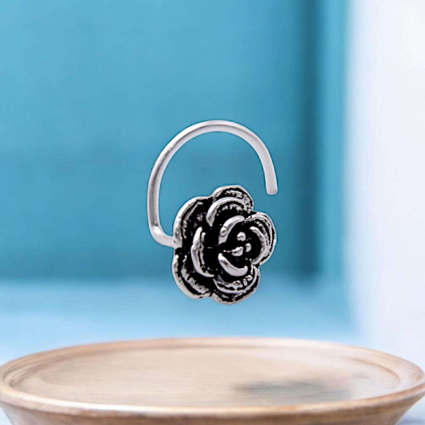 Rose Shape Oxidised Nose Pin Wire