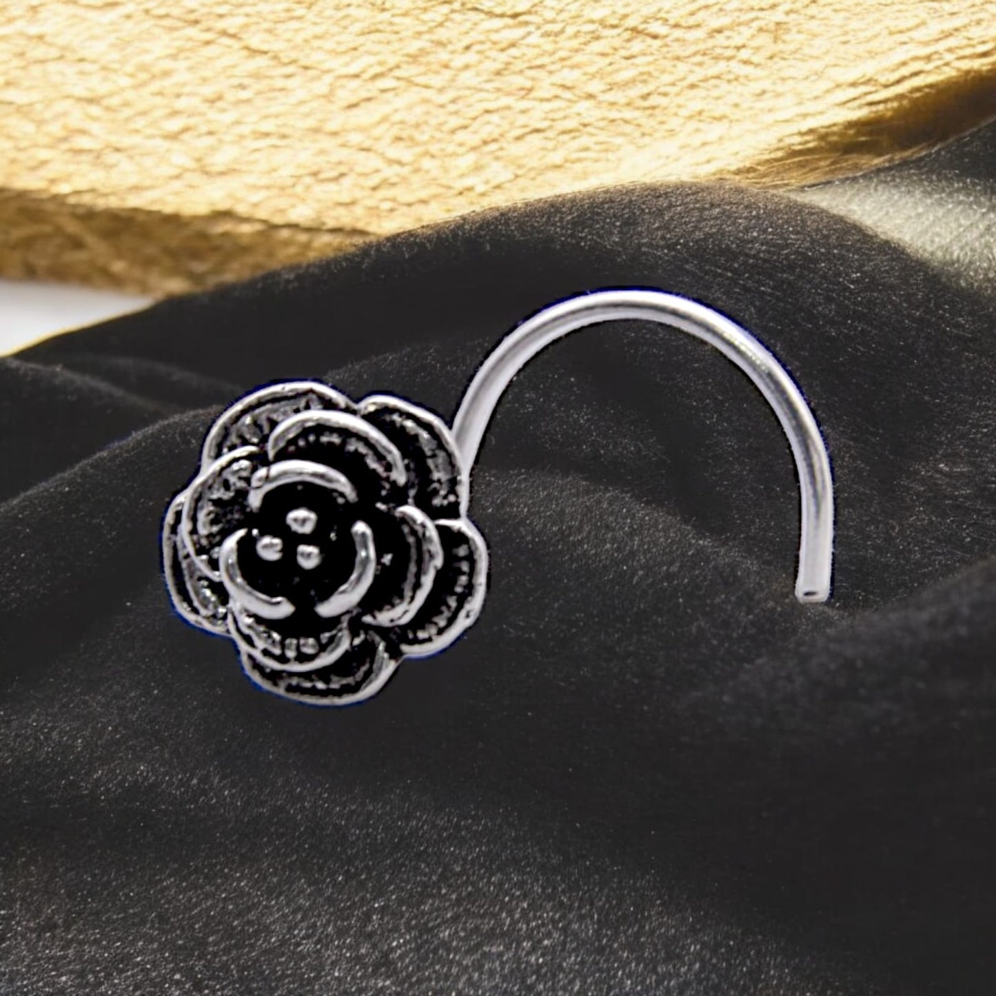 Rose Shape Oxidised Nose Pin Wire