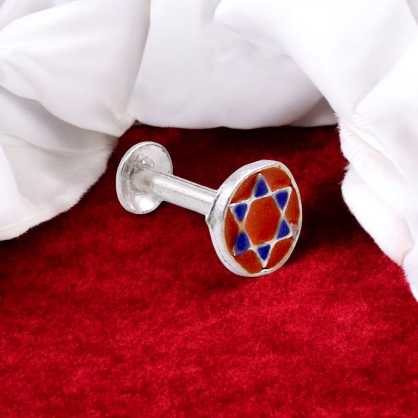 Orange and Blue Star In Circle Nose Pin