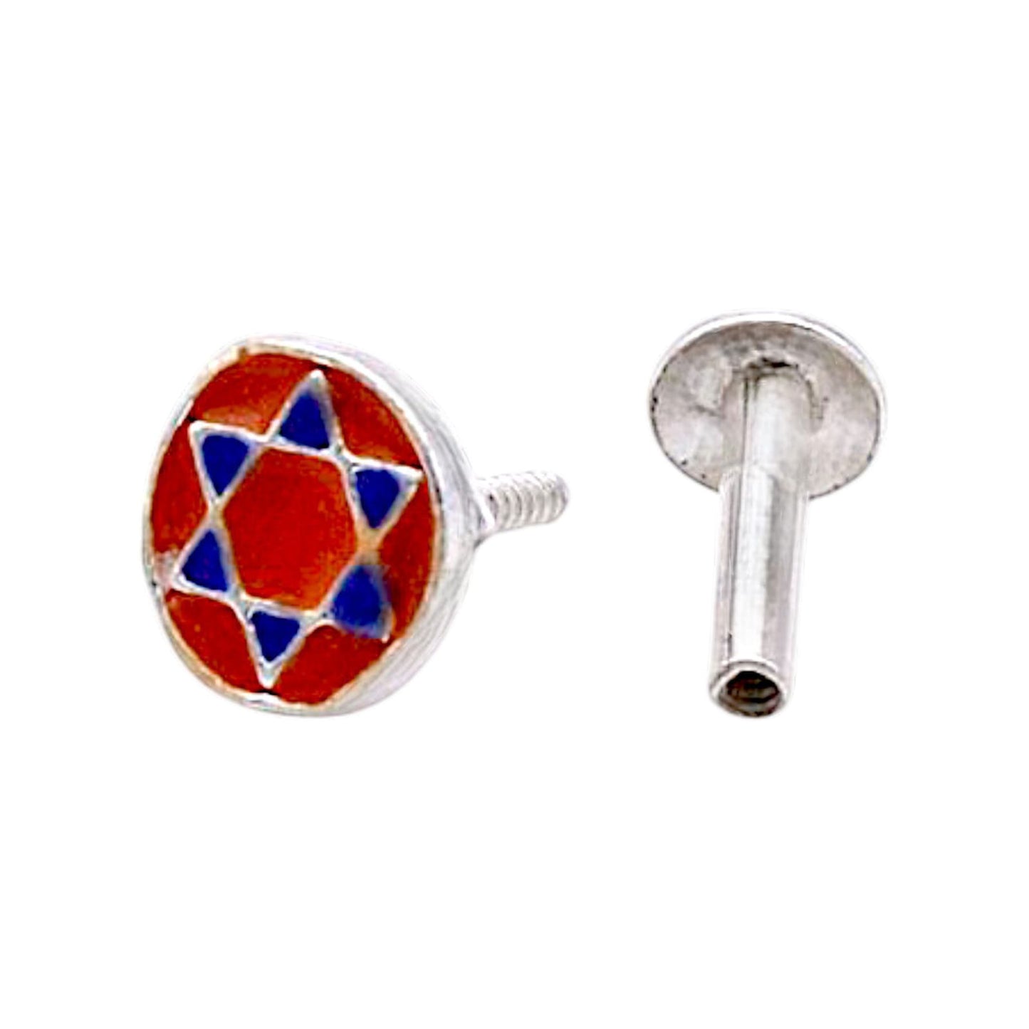 Orange and Blue Star In Circle Nose Pin