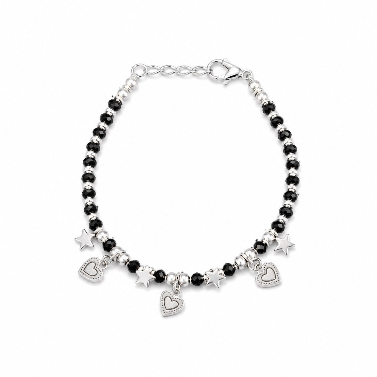 Black Beaded Heart Charms Nazarias Bracelet