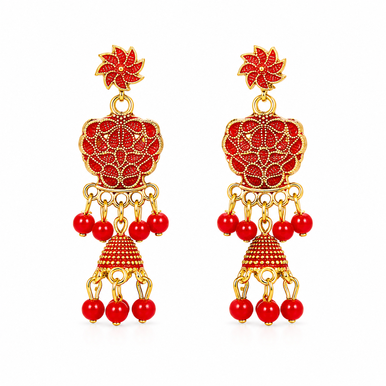 Red Diya Shaped Earrings