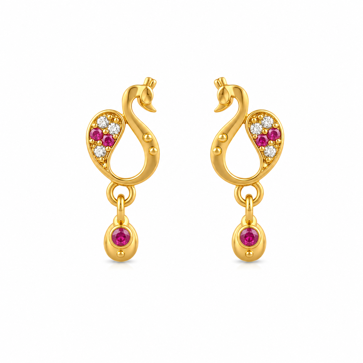 Gold Plated Peacock Design Drop Earring