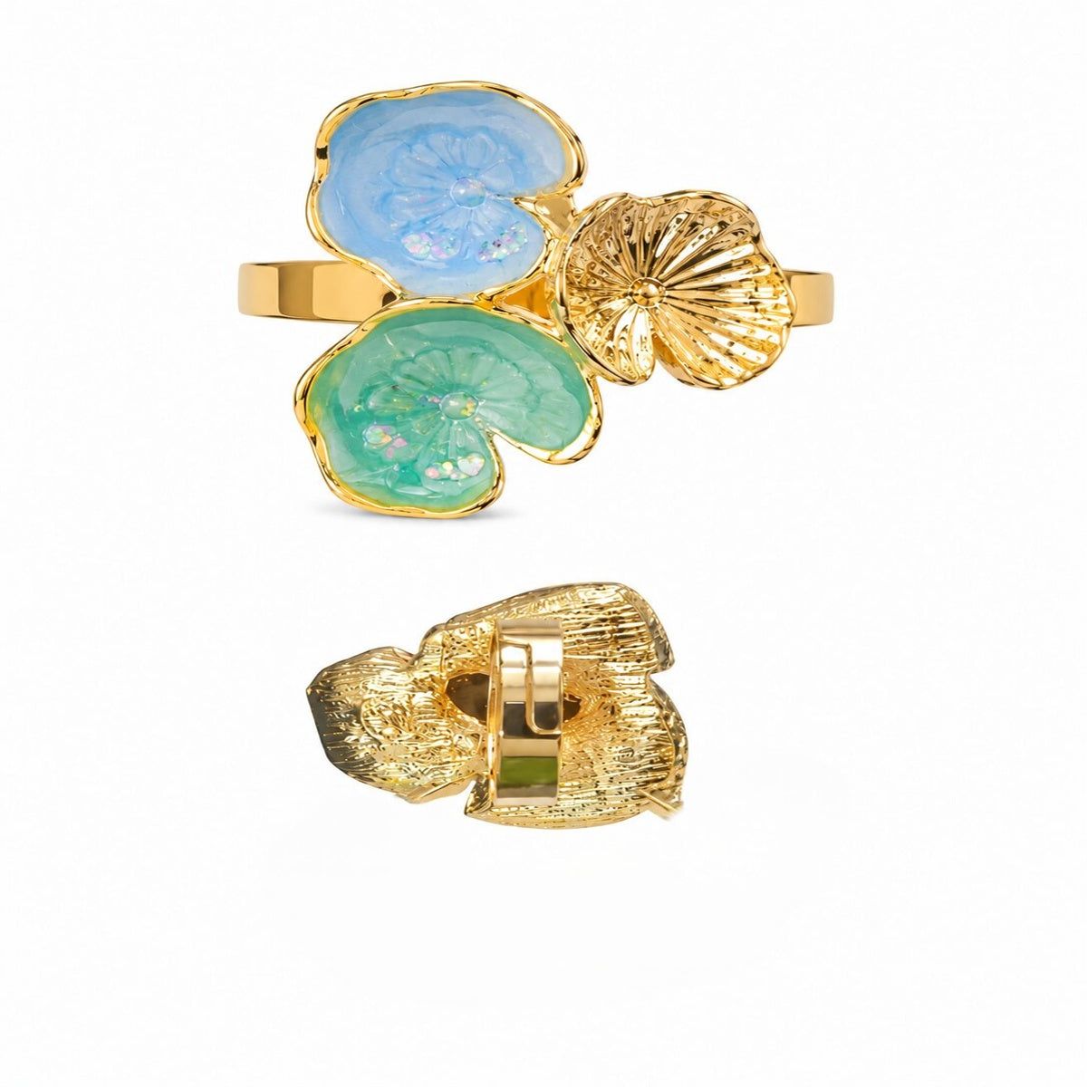 Gold Plated Blue Floral Ring