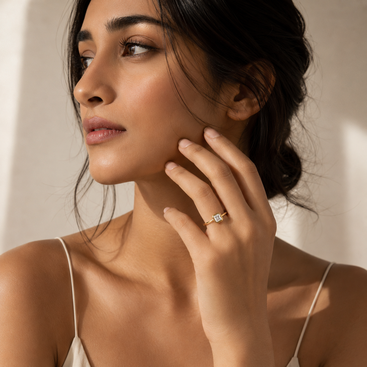 Gold Plated Square Crystal Ring