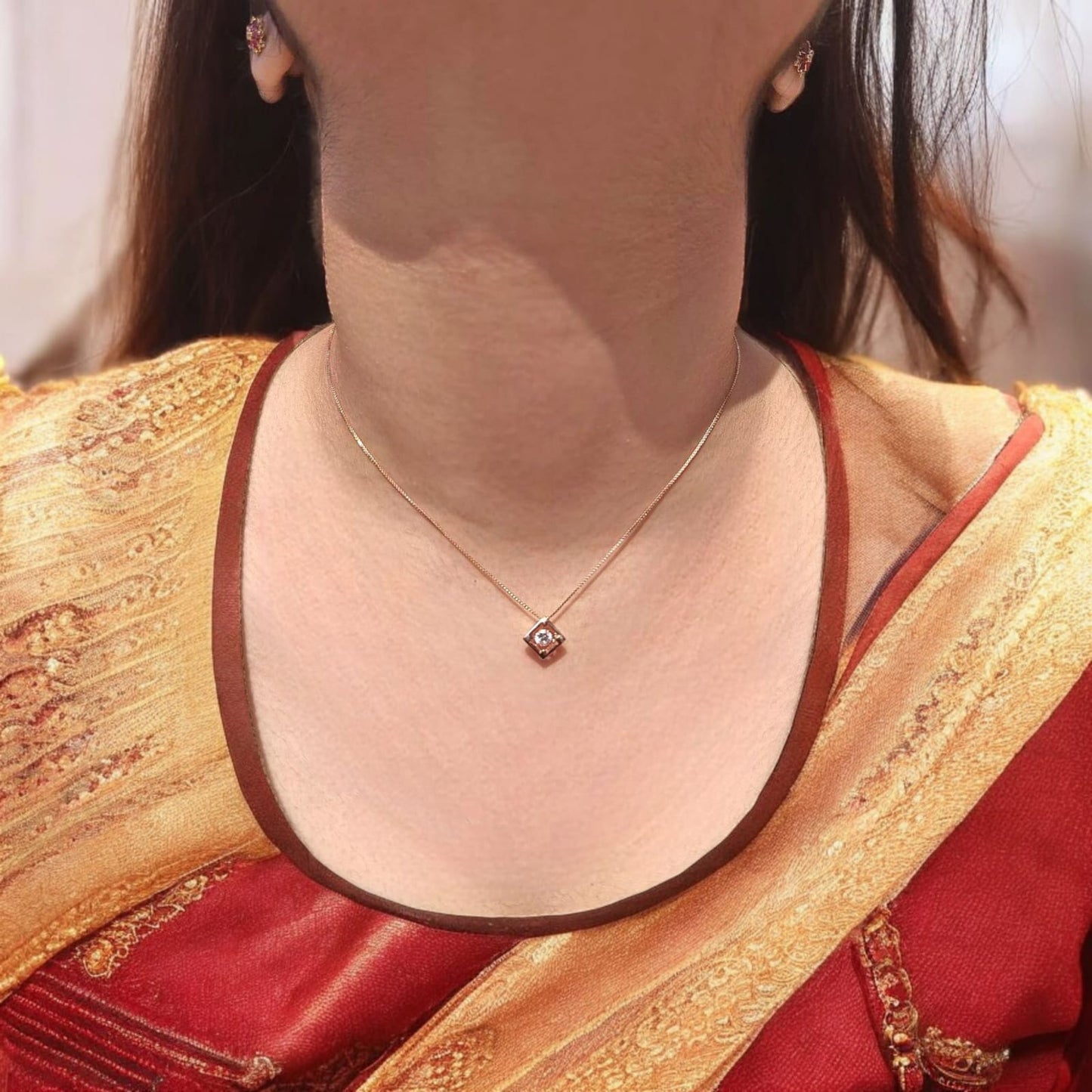 Square Shape Rose Gold Pendant With Chain