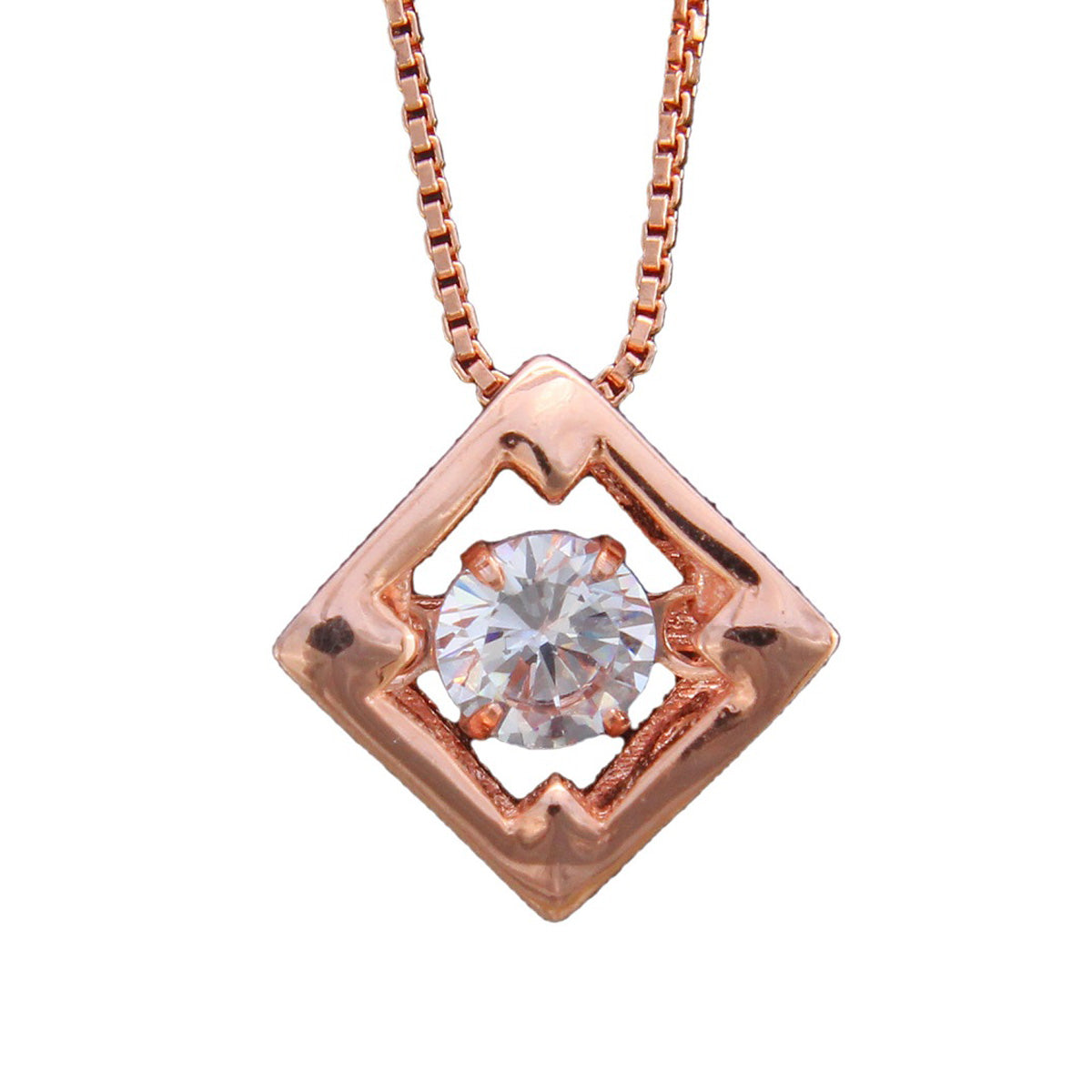 925 Sterling Silver Square Shape Rose Gold Pendant With Chain For
