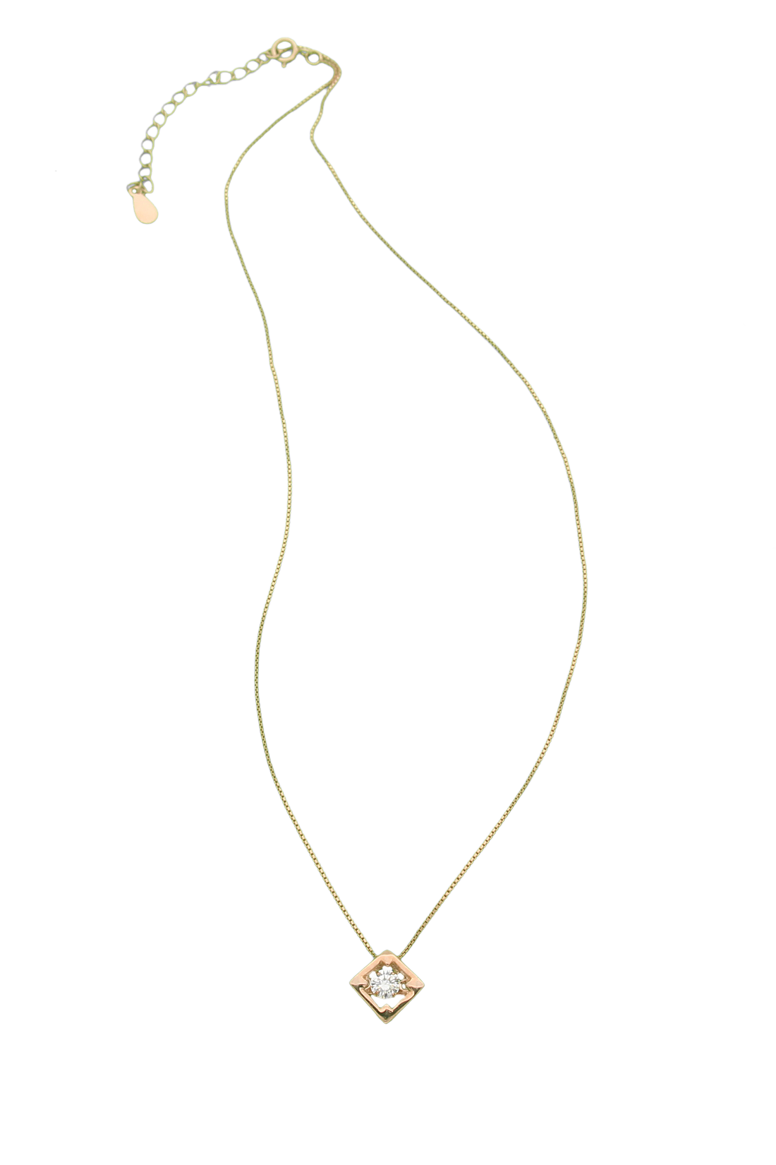 925 Sterling Silver Square Shape Rose Gold Pendant With Chain For Girls And Women