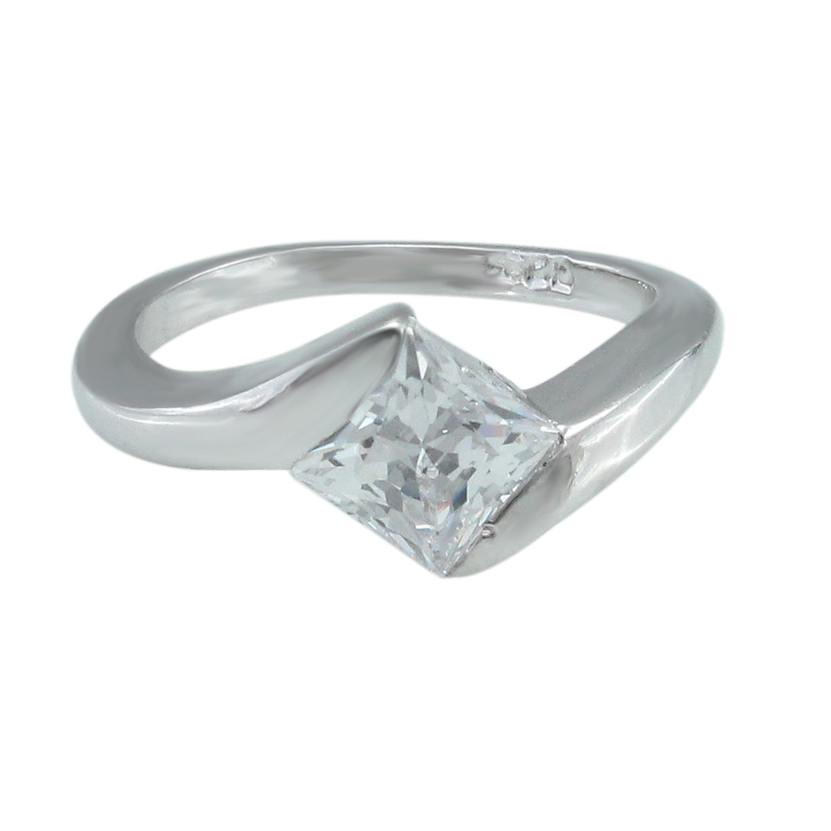 925 Sterling Silver Square Shape Single Stone Studded Ring For