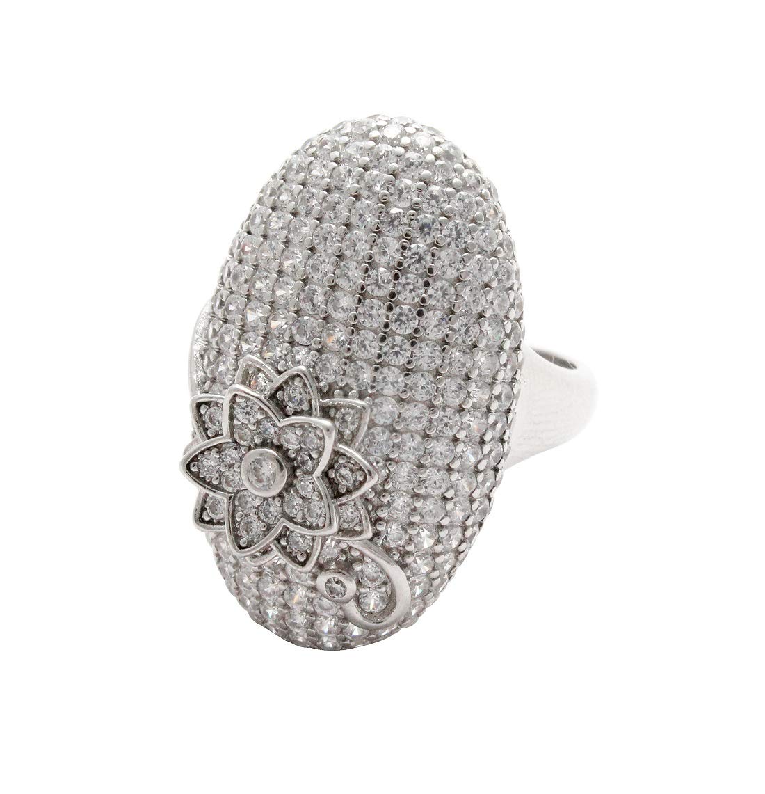 925 Sterling Silver Stone Studded Flower On Top Ring For Girls And Women