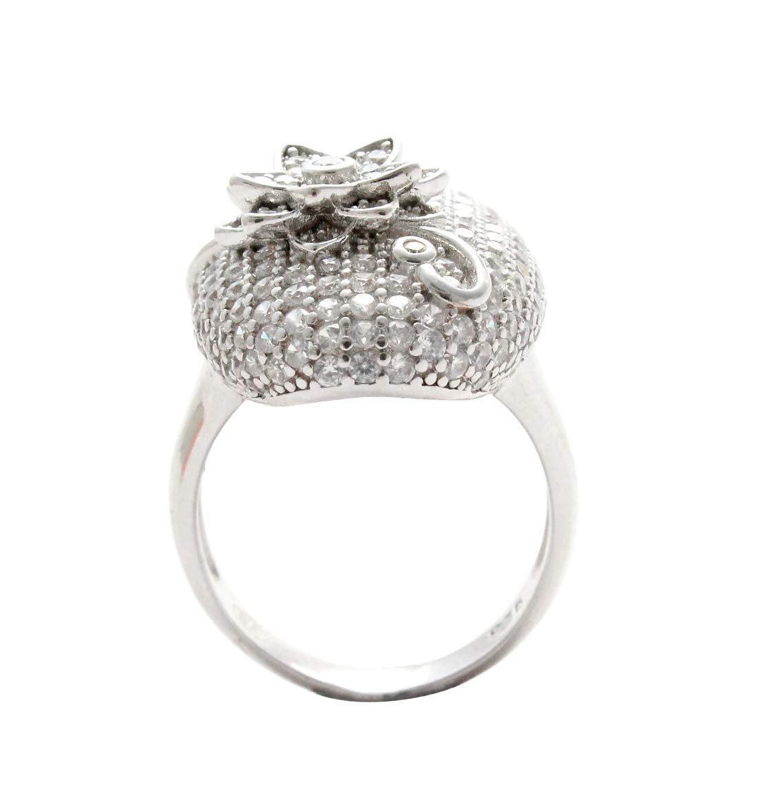 925 Sterling Silver Stone Studded Flower On Top Ring For Girls And Women