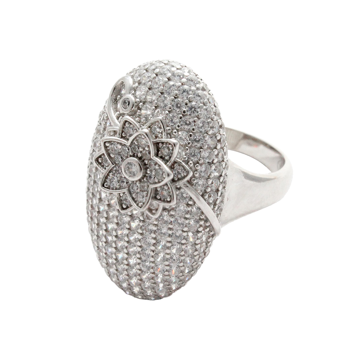 925 Sterling Silver Stone Studded Flower On Top Ring For Girls And Women