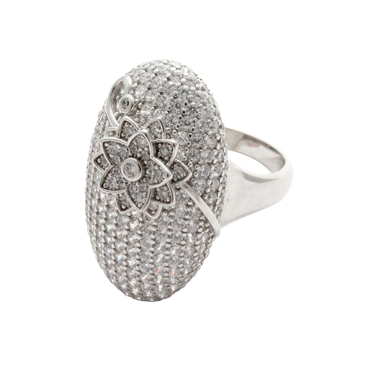 925 Sterling Silver Stone Studded Flower On Top Ring For Girls And Women