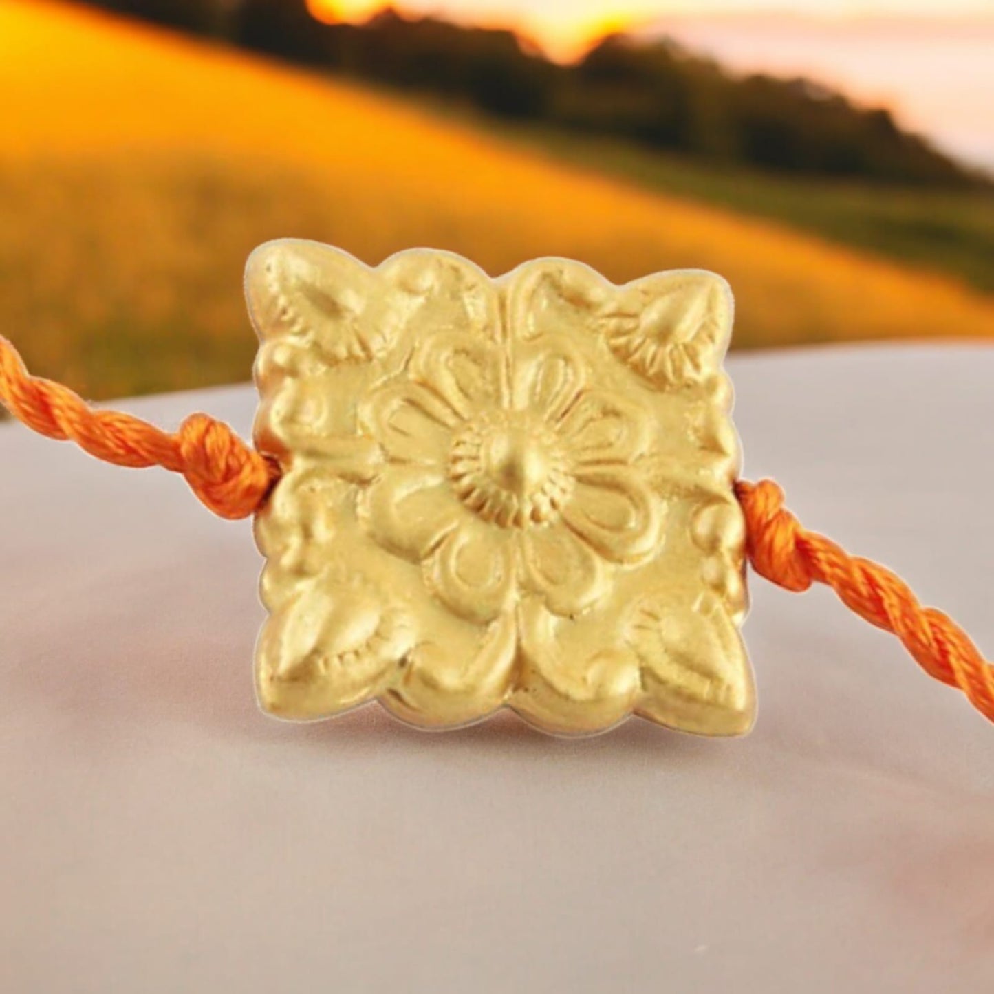925 Sterling Silver 24kt Gold Plated Rangoli Design Rakhi for Brother