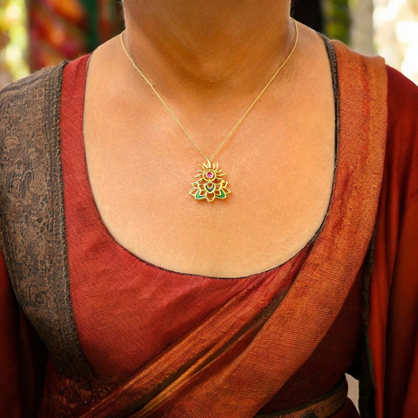 Lotus Flower Design Pendant with Chain
