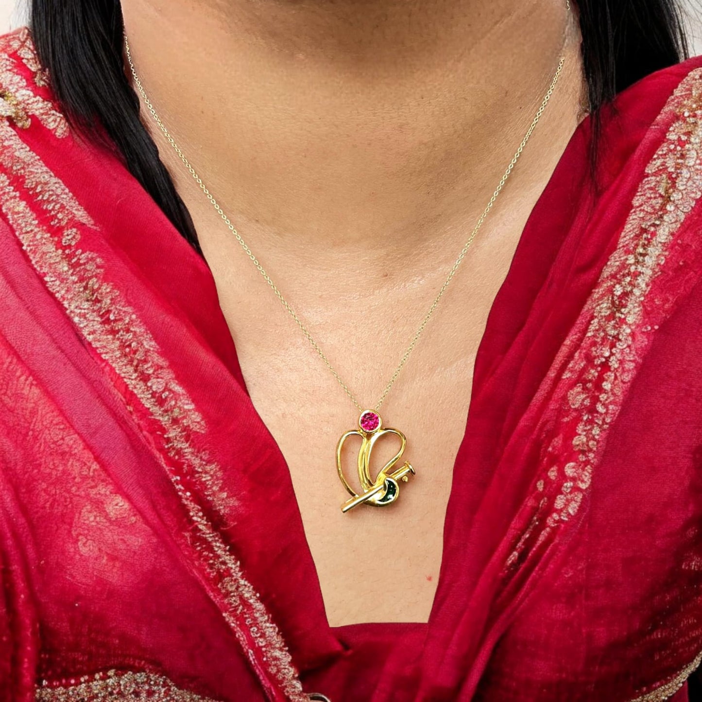 Shree Ganesha with Krishna Bansuri Pendant With Chain