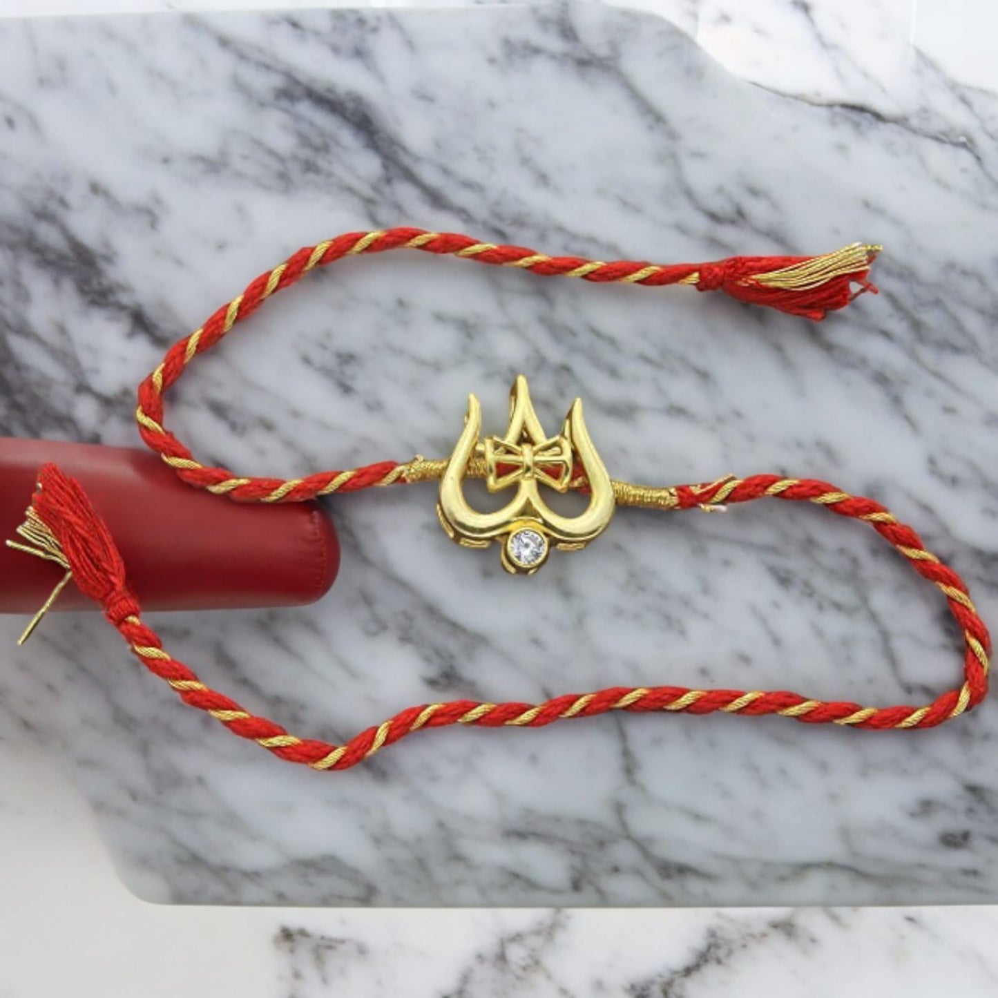 925 Sterling Silver 24kt Gold Plated Trishul Damaru Design Rakhi cum Pendant for Brother