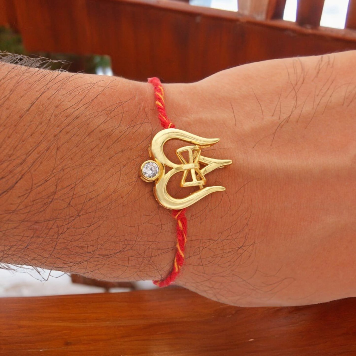 925 Sterling Silver 24kt Gold Plated Trishul Damaru Design Rakhi cum Pendant for Brother