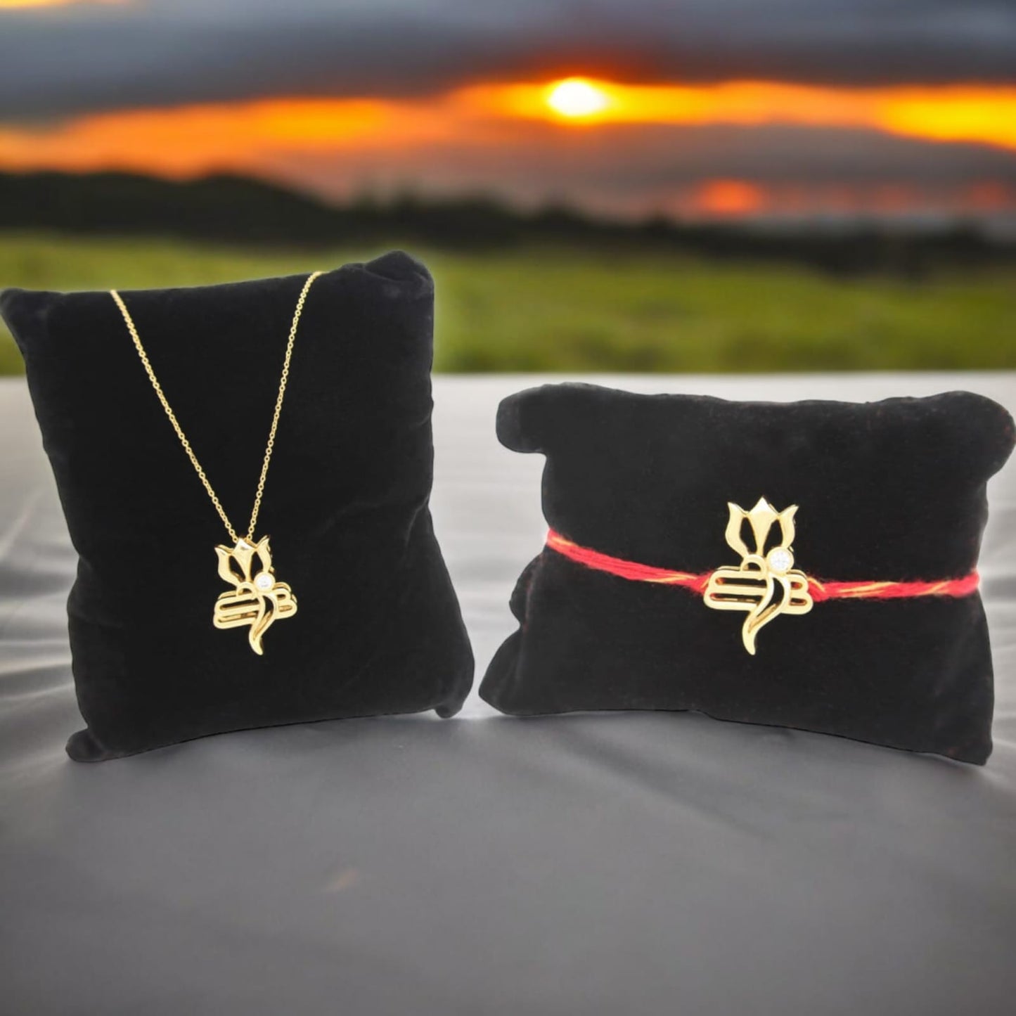 925 Sterling Silver 24kt Gold Plated Trishul Om Tika Rakhi Cum Pendant for Brother