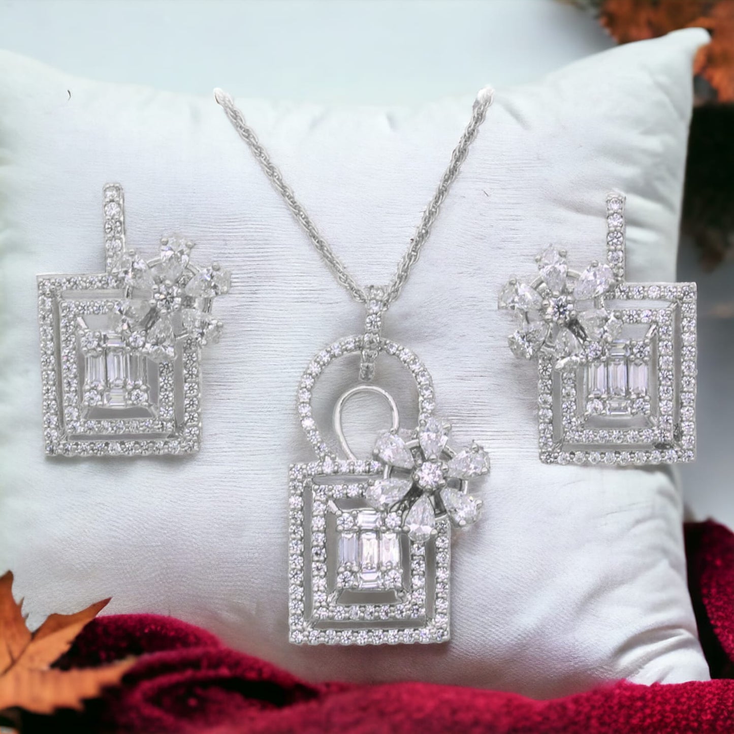 925 Sterling Silver Flower Design Pendant Set For Girls And Women