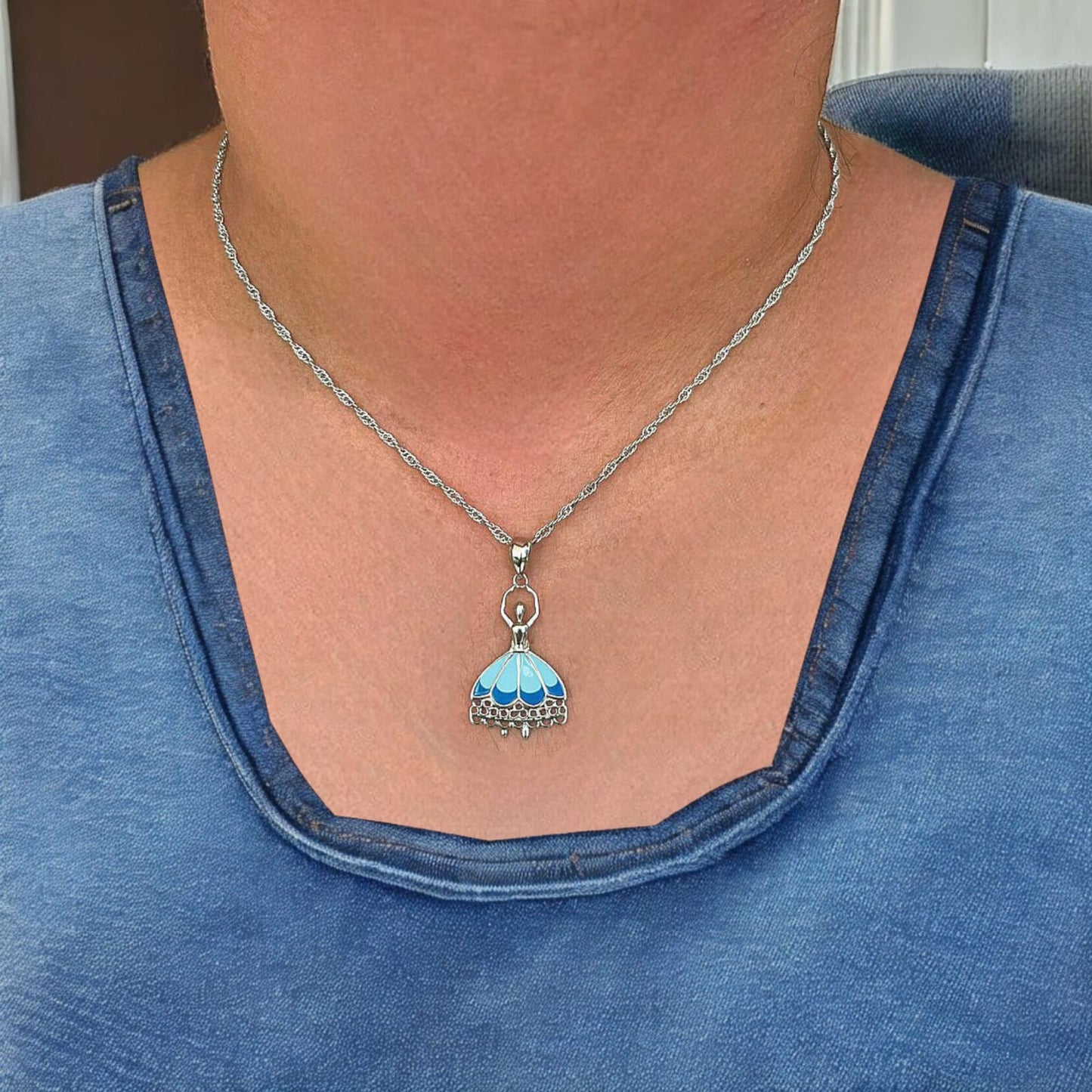 Blue Enameled Dancing Girl Pendant with chain