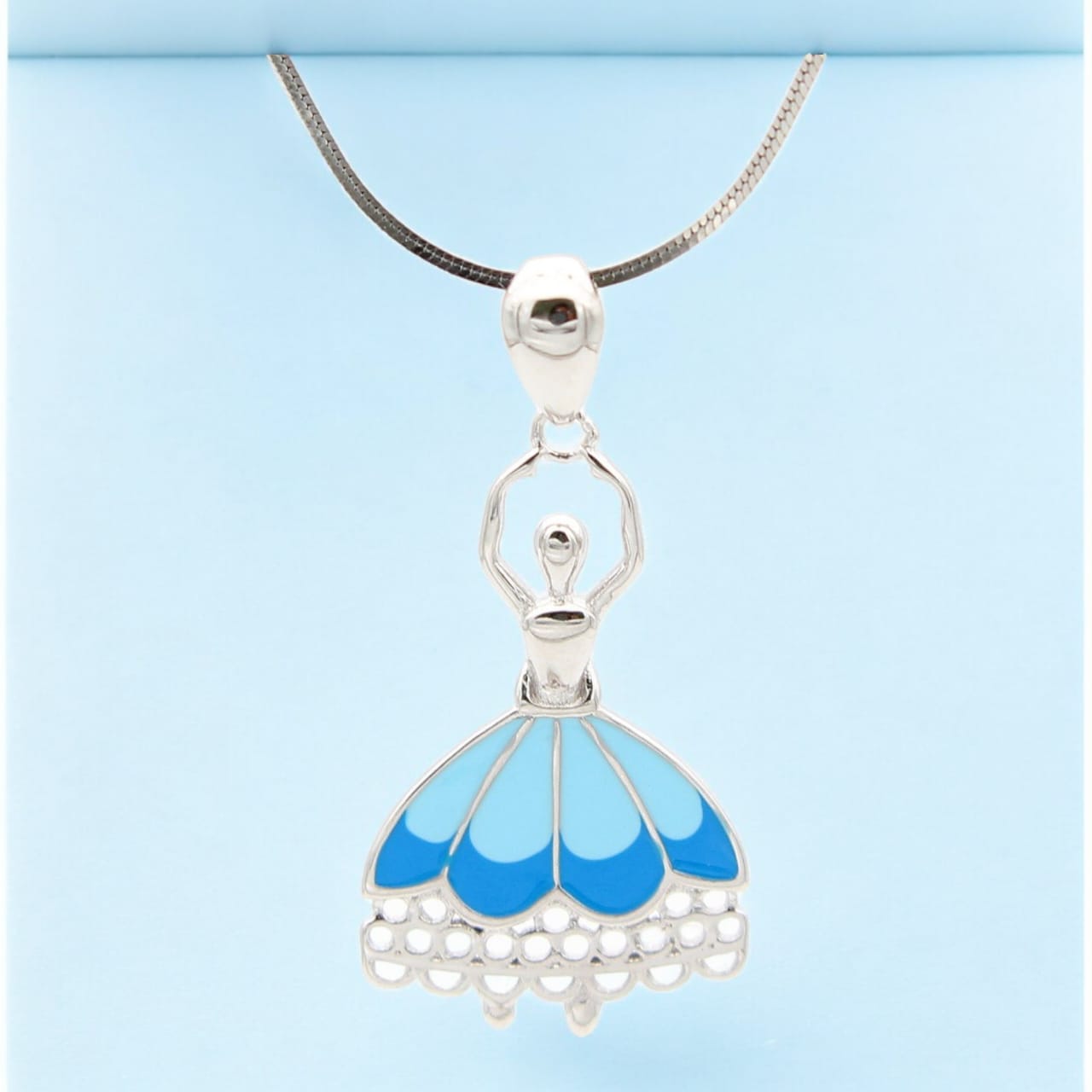 925 Sterling Silver Blue Enameled Dancing Girl Pendant For Girls and Women