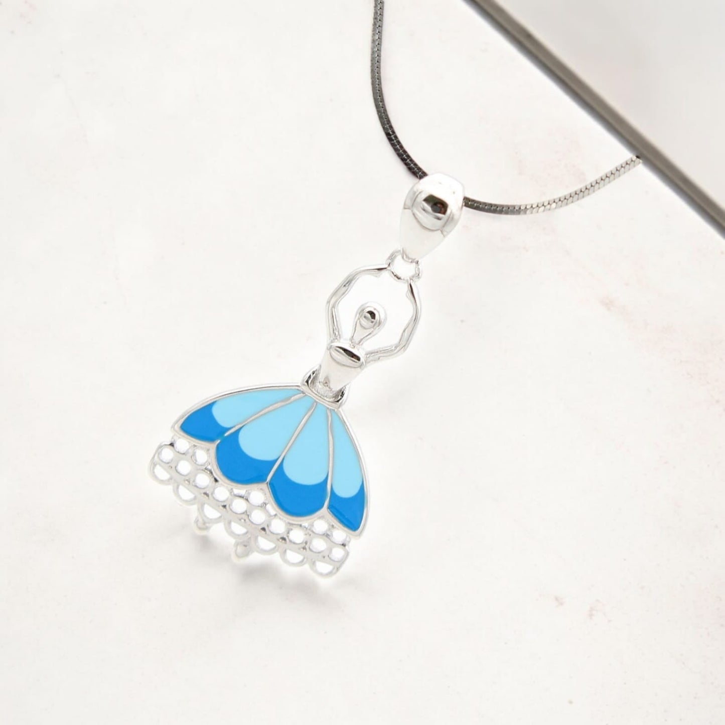 925 Sterling Silver Blue Enameled Dancing Girl Pendant For Girls and Women